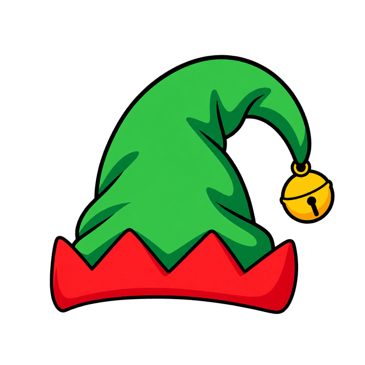 Green Elf Hat with Bell – Christmas clipart, transparent PNG