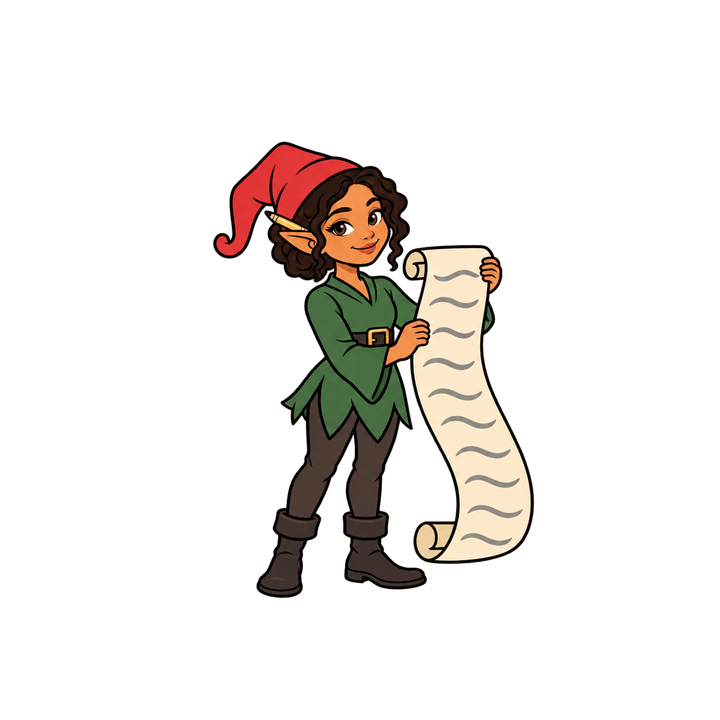 Elf Holding a Long List – Christmas clipart, transparent PNG
