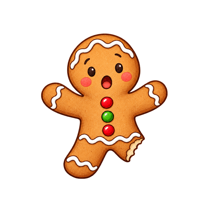 Gingerbread Man with a Bitten Leg – Christmas clipart, transparent PNG