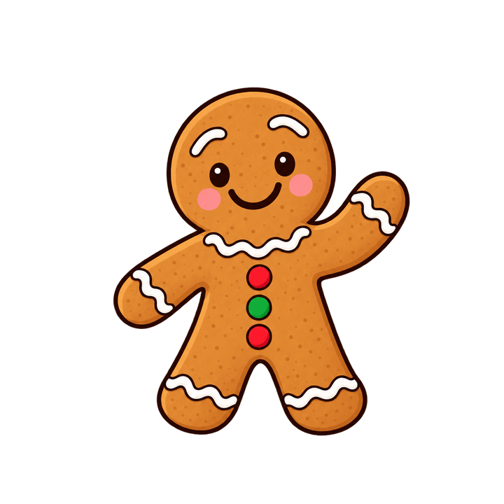 Gingerbread Man Waving – Christmas clipart, transparent PNG