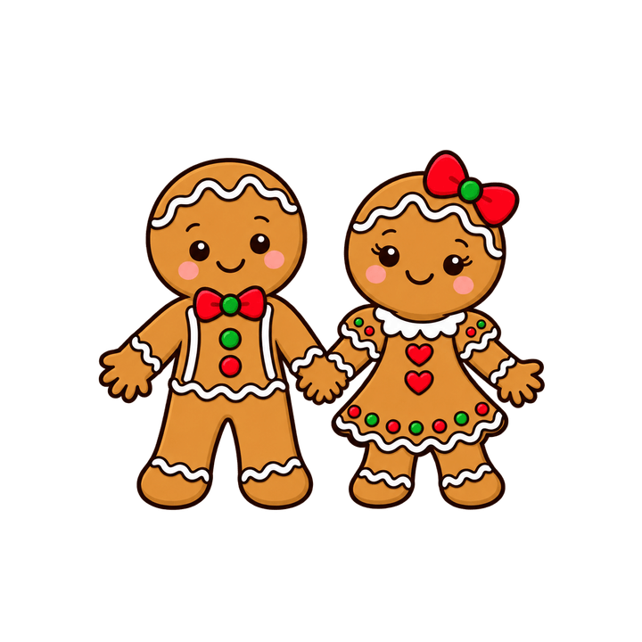 Gingerbread Boy and Girl Holding Hands – Christmas clipart, transparent PNG