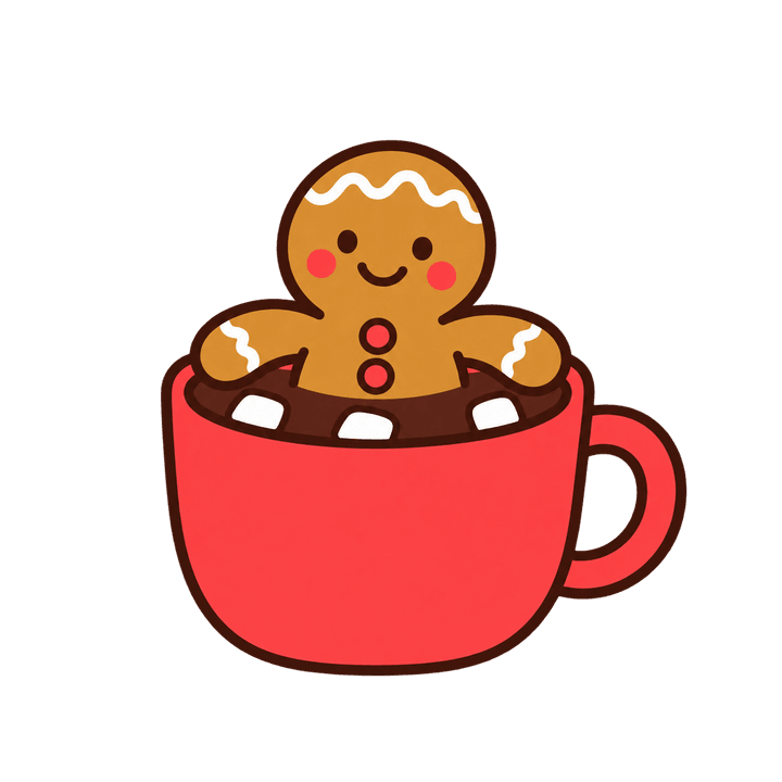 Gingerbread Man in Hot Cocoa – Christmas clipart, transparent PNG