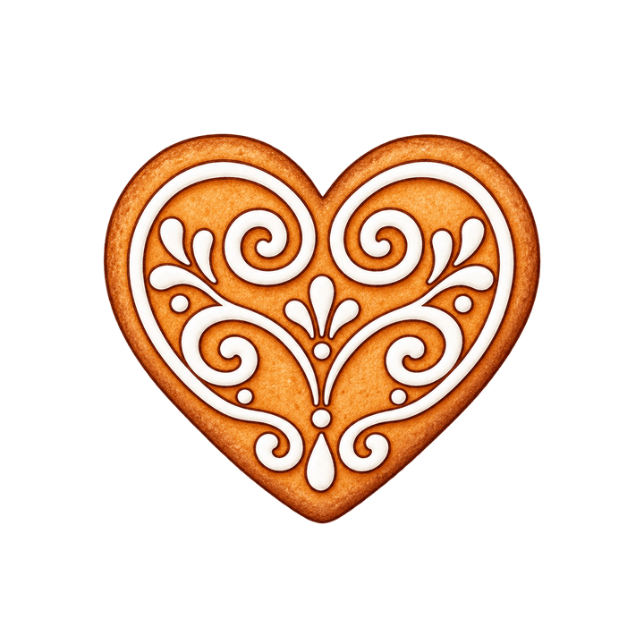 Iced Heart Gingerbread Cookie – Christmas clipart, transparent PNG