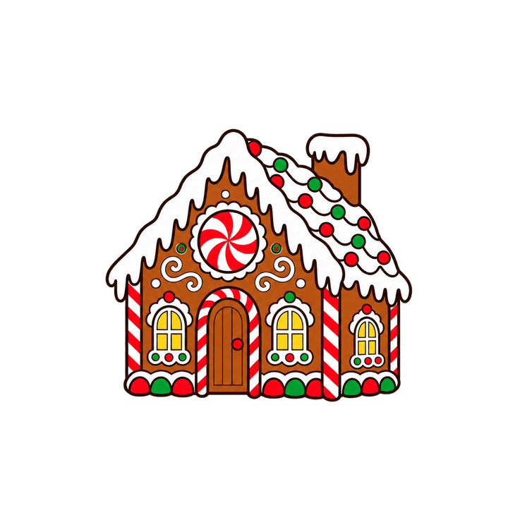 Gingerbread House with Peppermint Window – Christmas clipart, transparent PNG