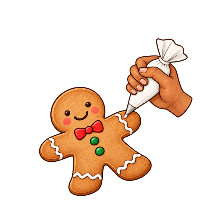 Hand Icing a Gingerbread Man – Christmas clipart, transparent PNG