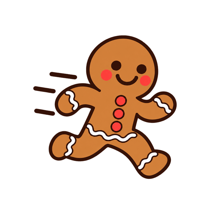 Gingerbread Man Running – Christmas clipart, transparent PNG