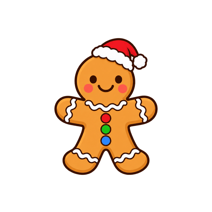 Gingerbread Man in a Santa Hat – Christmas clipart, transparent PNG
