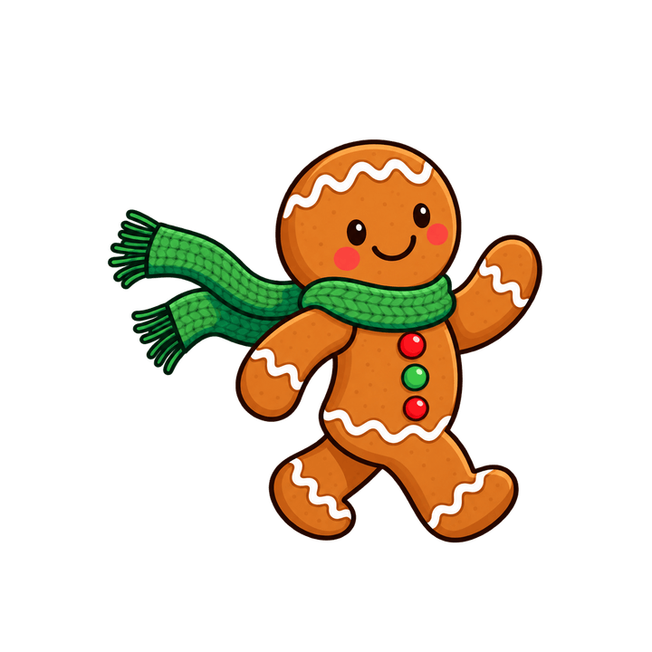 Gingerbread Man with a Green Scarf – Christmas clipart, transparent PNG