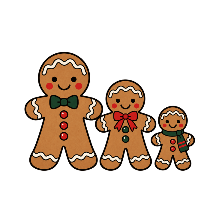 Three Gingerbread Men in a Row – Christmas clipart, transparent PNG