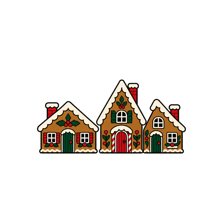 Three Gingerbread Houses – Christmas clipart, transparent PNG