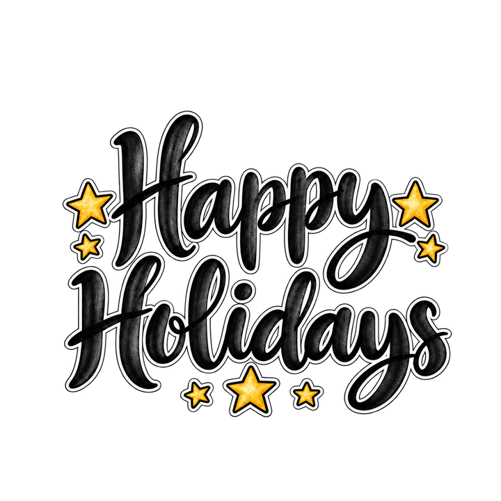 Black Brush Happy Holidays with Stars – Christmas clipart, transparent PNG