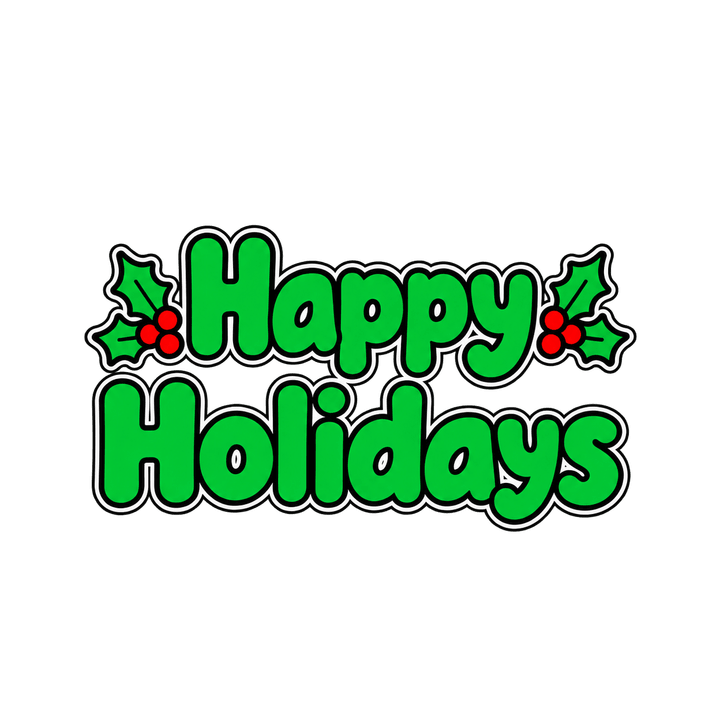 Green Happy Holidays with Holly – Christmas clipart, transparent PNG