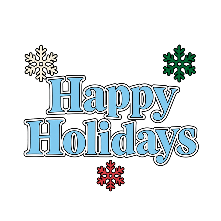 Icy Blue Happy Holidays with Snowflakes – Christmas clipart, transparent PNG
