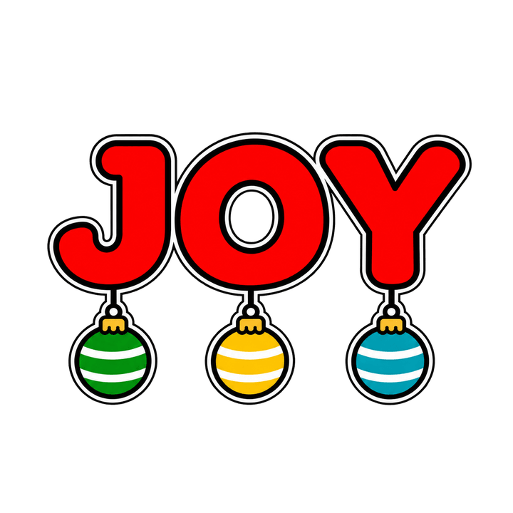 Red JOY with Hanging Ornaments – Christmas clipart, transparent PNG