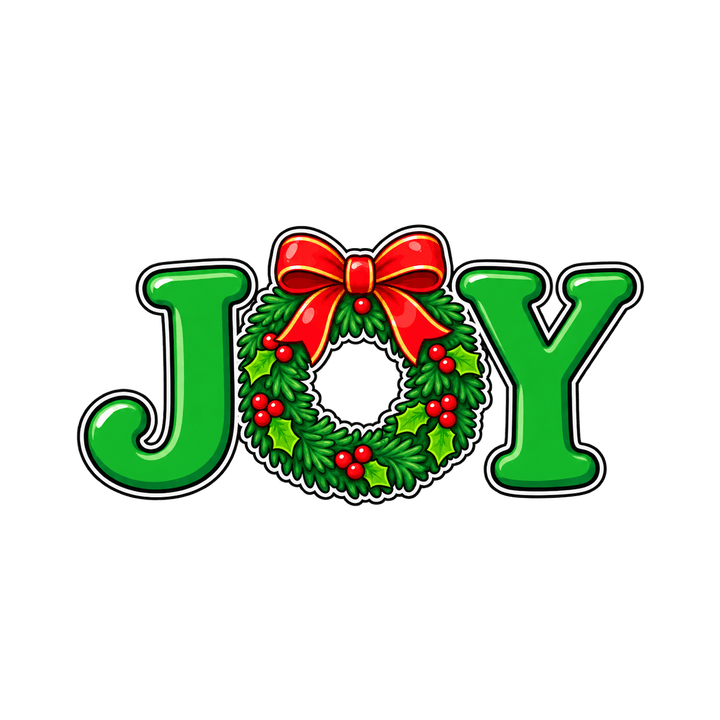 Green JOY with a Wreath – Christmas clipart, transparent PNG