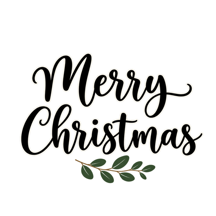 Black Script Merry Christmas with Eucalyptus – Christmas clipart, transparent PNG