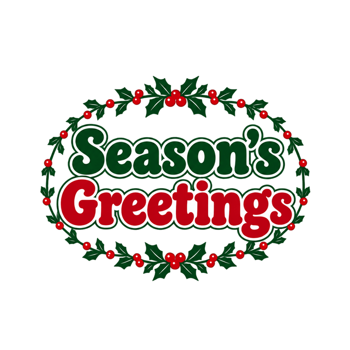 Holly Oval Season's Greetings – Christmas clipart, transparent PNG