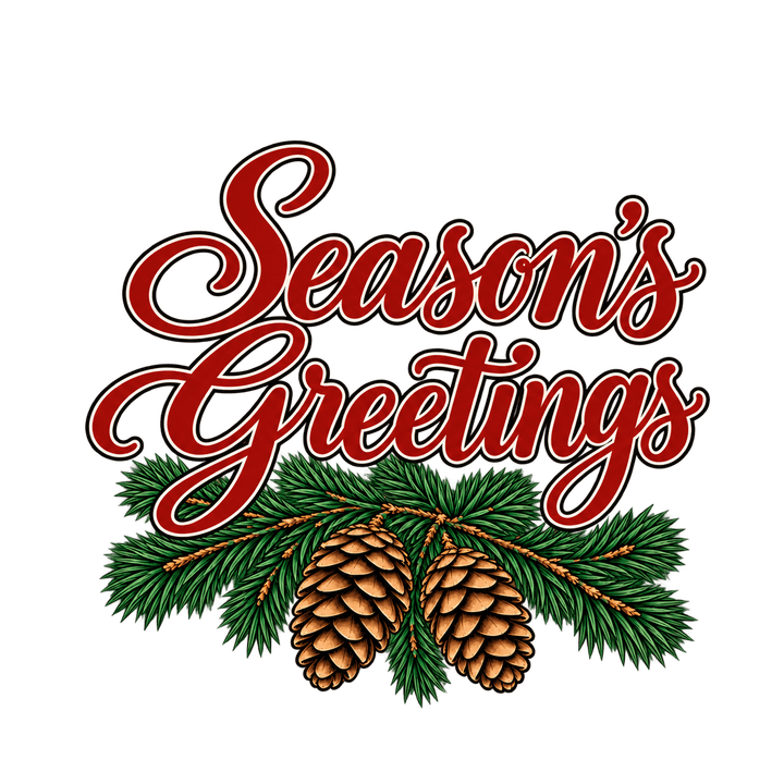 Pine Cone Script Season's Greetings – Christmas clipart, transparent PNG