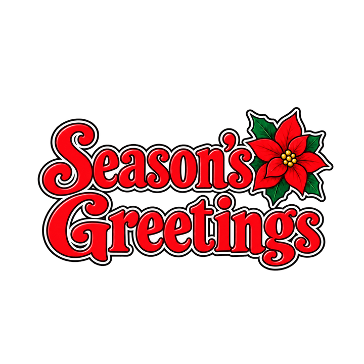 Poinsettia Red Season's Greetings – Christmas clipart, transparent PNG