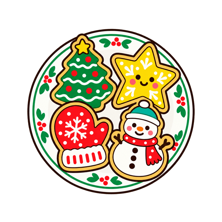 Plate of Decorated Sugar Cookies – Christmas clipart, transparent PNG