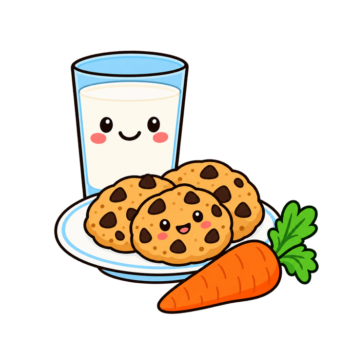 Milk and Cookies with a Carrot – Christmas clipart, transparent PNG