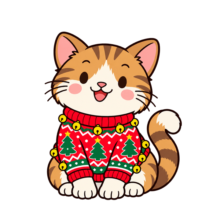 Cat in an Ugly Sweater – Christmas clipart, transparent PNG