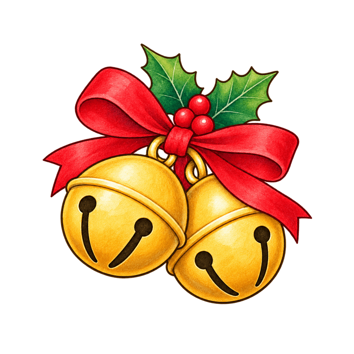 Two Jingle Bells with Holly – Christmas clipart, transparent PNG