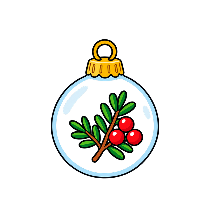 Clear Glass Ornament with Berries – Christmas clipart, transparent PNG
