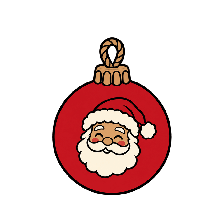 Red Ornament with a Santa Face – Christmas clipart, transparent PNG