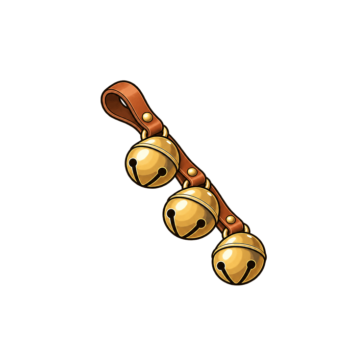 Brass Sleigh Bells on a Strap – Christmas clipart, transparent PNG