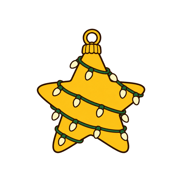 Gold Star Ornament with Lights – Christmas clipart, transparent PNG