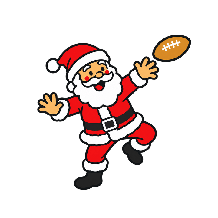 Santa Throwing a Football – Christmas clipart, transparent PNG