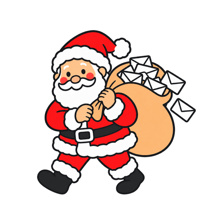 Santa Carrying a Bag of Letters – Christmas clipart, transparent PNG