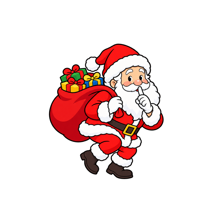 Santa Tiptoeing and Going Shh – Christmas clipart, transparent PNG