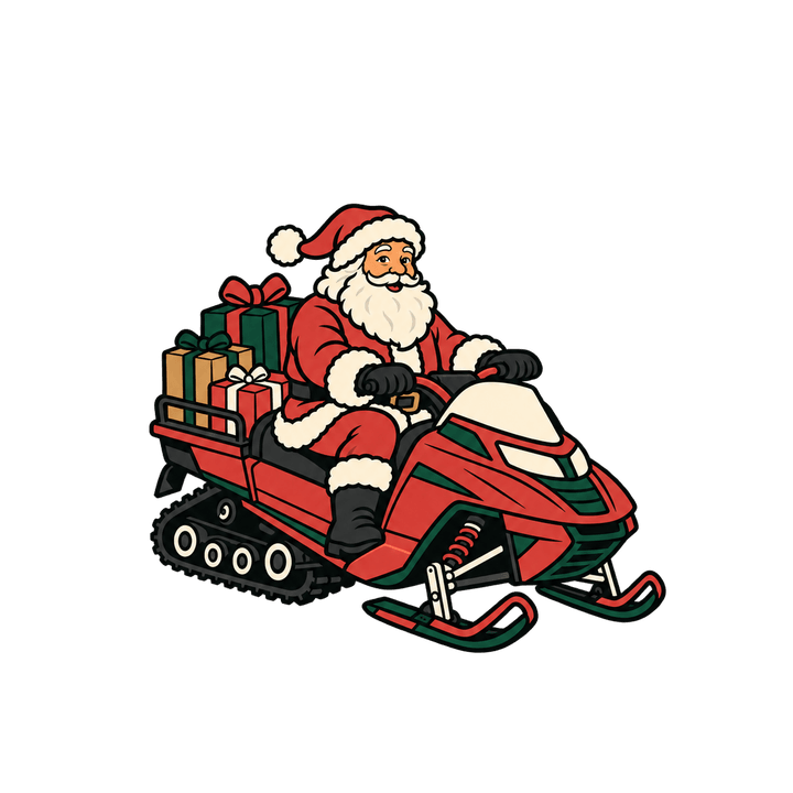 Santa on a Snowmobile – Christmas clipart, transparent PNG