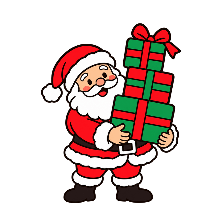 Santa Carrying Stacked Presents – Christmas clipart, transparent PNG