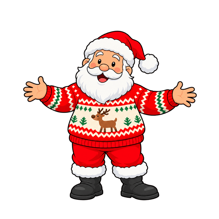 Santa in an Ugly Sweater – Christmas clipart, transparent PNG