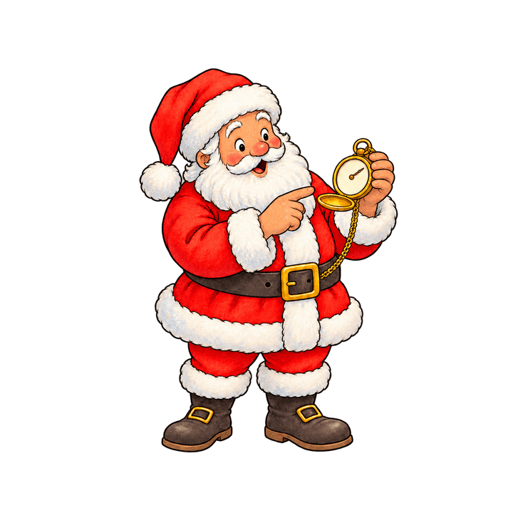 Santa Checking a Pocket Watch – Christmas clipart, transparent PNG