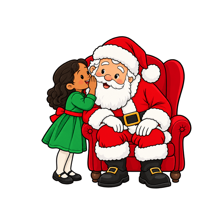 Child Whispering a Wish to Santa – Christmas clipart, transparent PNG