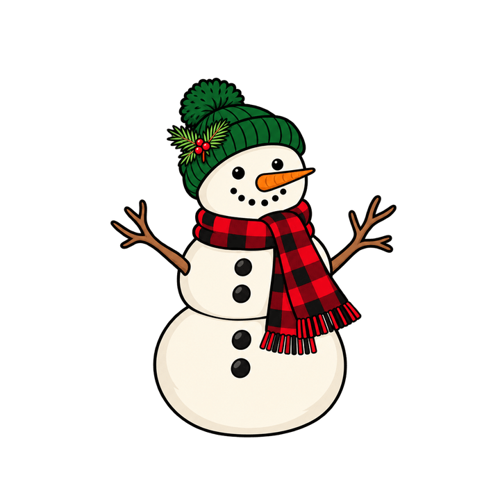 Snowman in a Plaid Scarf – Christmas clipart, transparent PNG