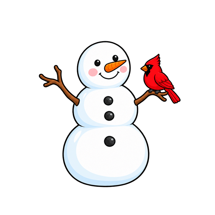 Snowman with a Cardinal – Christmas clipart, transparent PNG