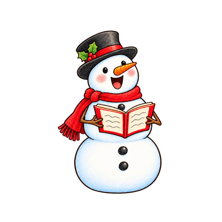 Snowman Singing from a Songbook – Christmas clipart, transparent PNG