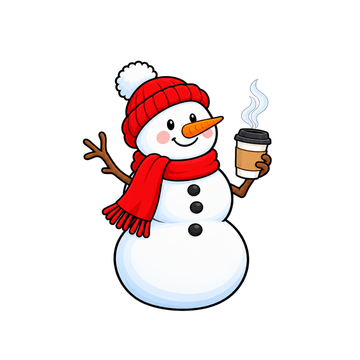 Snowman with a Coffee Cup – Christmas clipart, transparent PNG