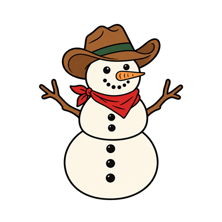 Snowman in a Cowboy Hat – Christmas clipart, transparent PNG