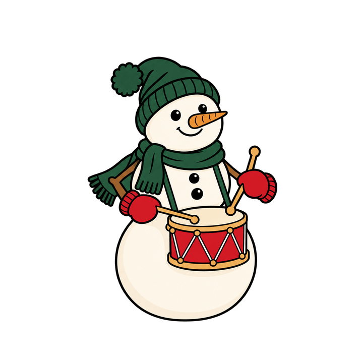 Snowman Playing a Drum – Christmas clipart, transparent PNG