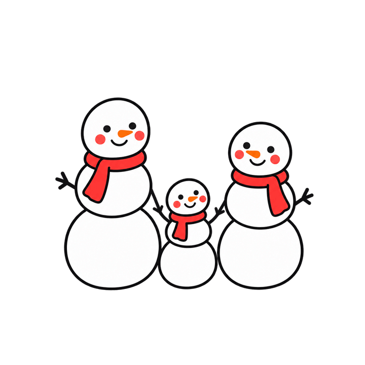 Snowman Family Holding Hands – Christmas clipart, transparent PNG