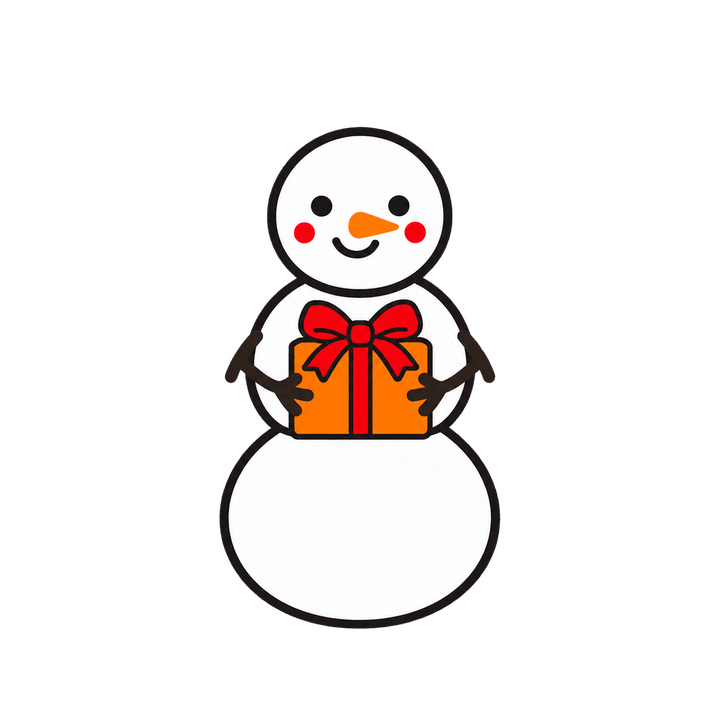 Snowman Holding an Orange Gift – Christmas clipart, transparent PNG