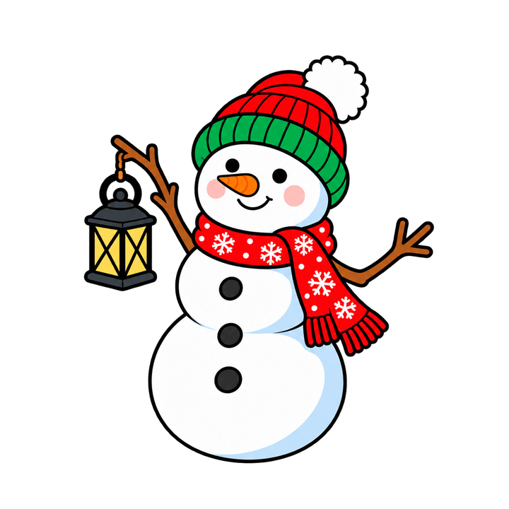 Snowman Holding a Lantern – Christmas clipart, transparent PNG