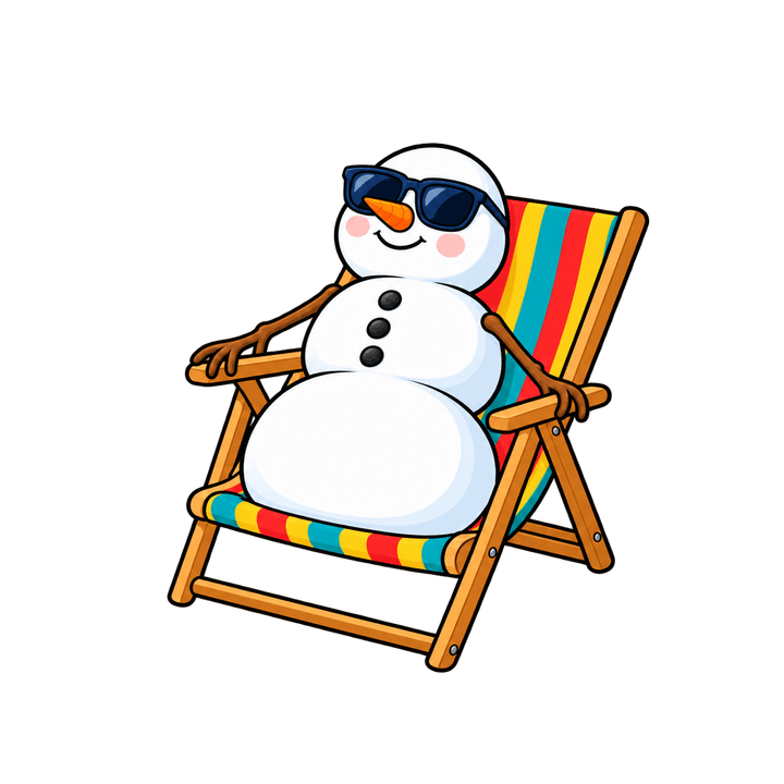 Snowman in a Deck Chair – Christmas clipart, transparent PNG