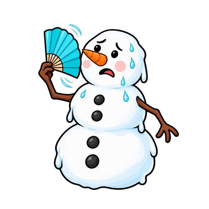 Melting Snowman with a Fan – Christmas clipart, transparent PNG